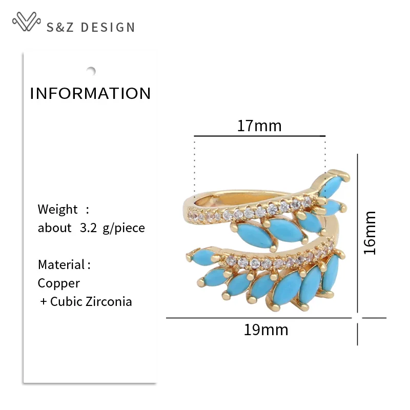 S&Z DESIGN New Fashion Adjustable Cubic Zirconia Olive Branch Rings For Women Wedding Elegant Jewelry Champagne Gold Color Gift
