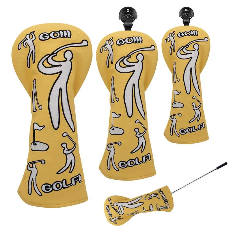 

3pcs Golf Wood Head Cover For Driver Fairway Hybrid Golf Putter Cover PU Leather Waterproof Protector Golf Club Cover