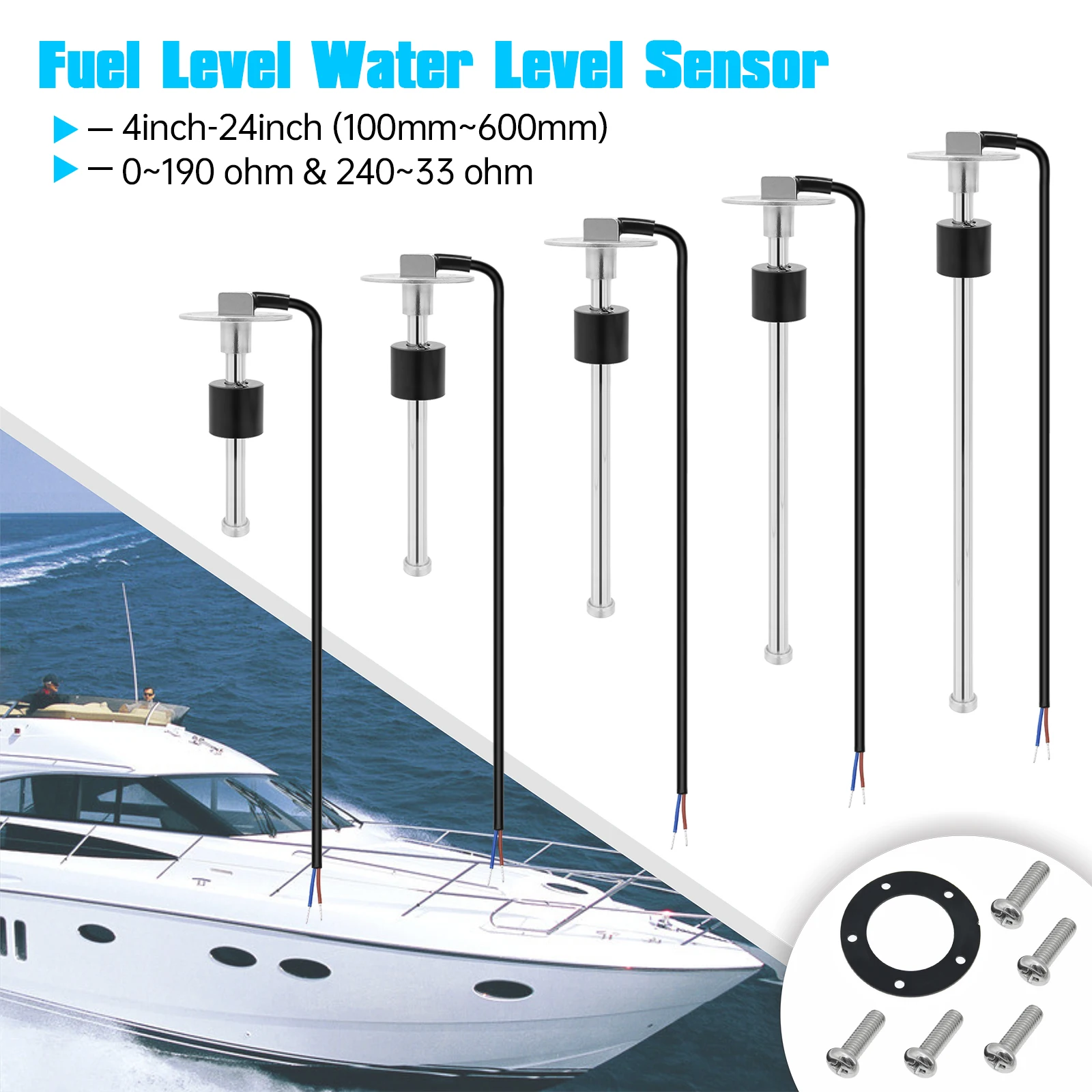HD-100mm-600mm-Water-Fuel-Level-Gauge-Sensor-0-190-ohm-Marine-Boat ...