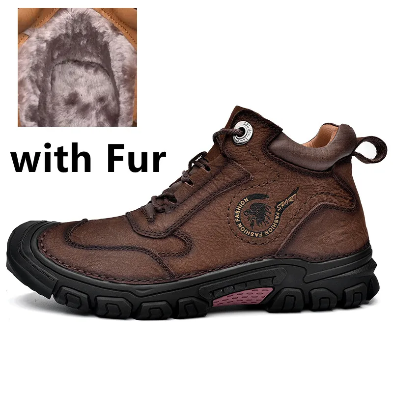 

Outdoor Ankle Boots Men Winter Plush Snow Boots Warm Mens Shoes 2023 New Fashion Tooling Climbing Hiking Boots Comfortable Brown