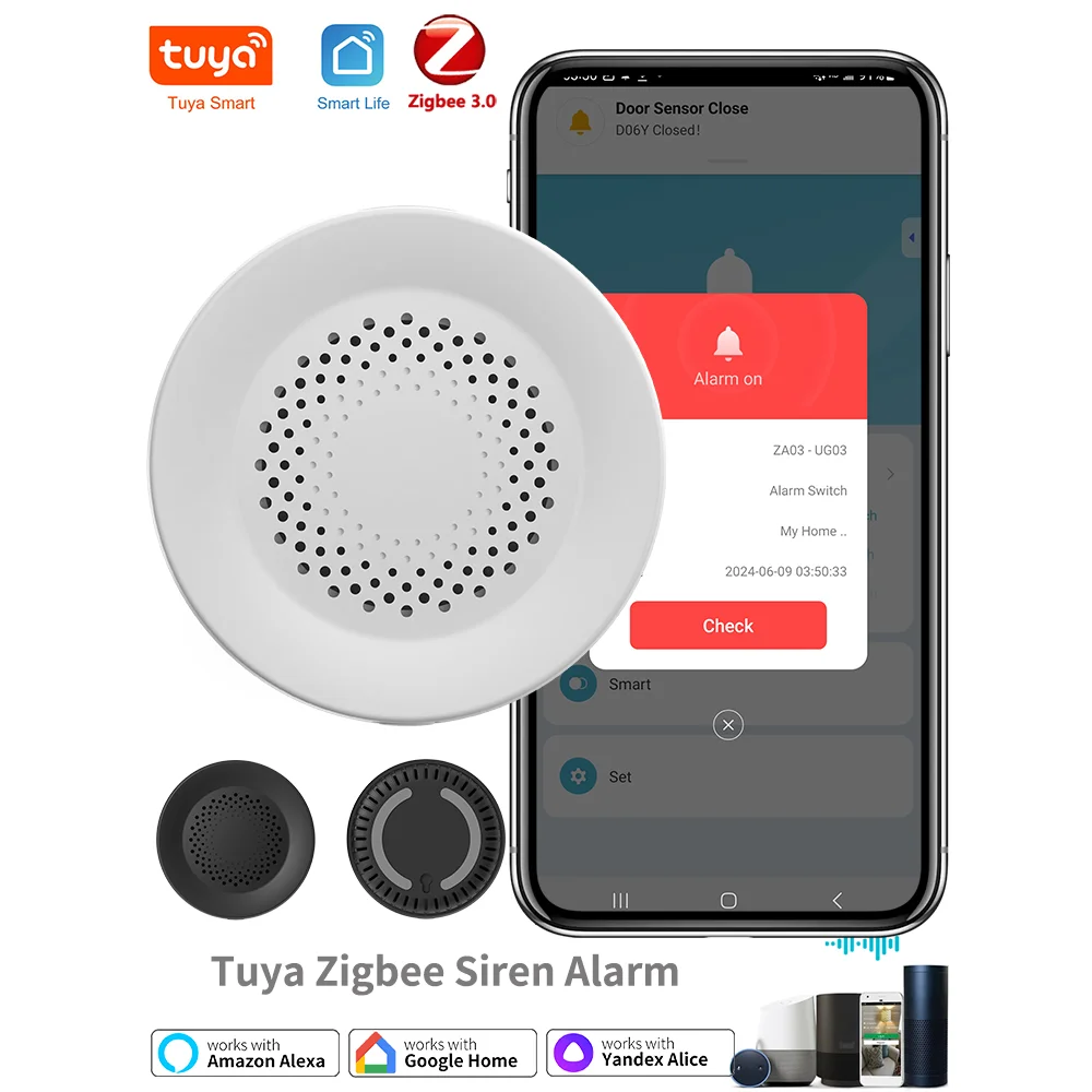 Tuya Zibee Smart Siren Alarm for Home Security with 100dB Speaker Compatible with Tuya Smart Life Google Home Yandex Alice Alexa
