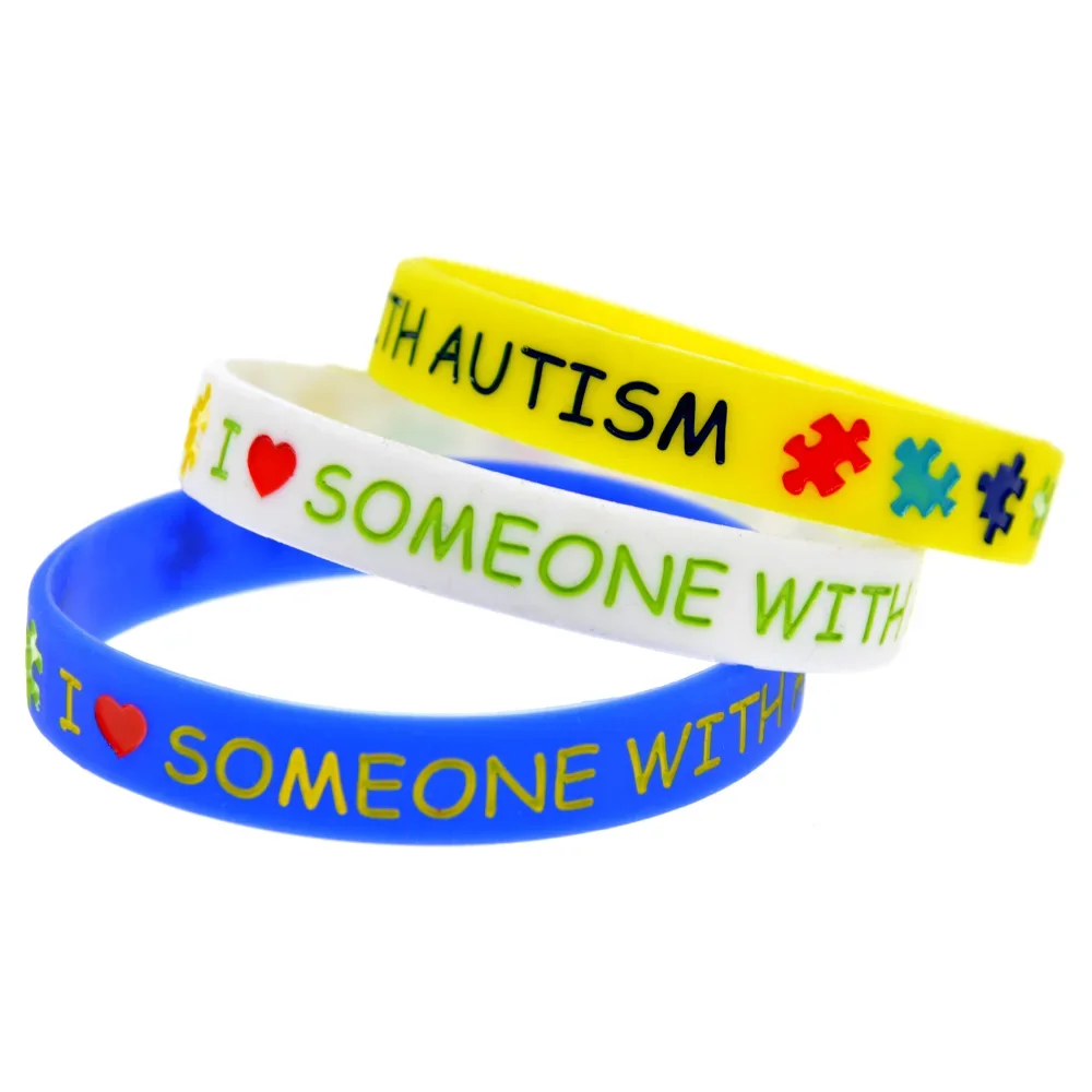 

50 Pcs I Love Someone with Autism Silicone Rubber Wristband Multicolour Puzzle Logo 4 Colors