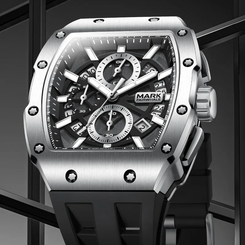 Mark Fairwhale 5960 Top New Luxury Quartz Watch Men Silicone Strap Military Watches 3Bar Waterproof Wristwatch Relogio Masculino