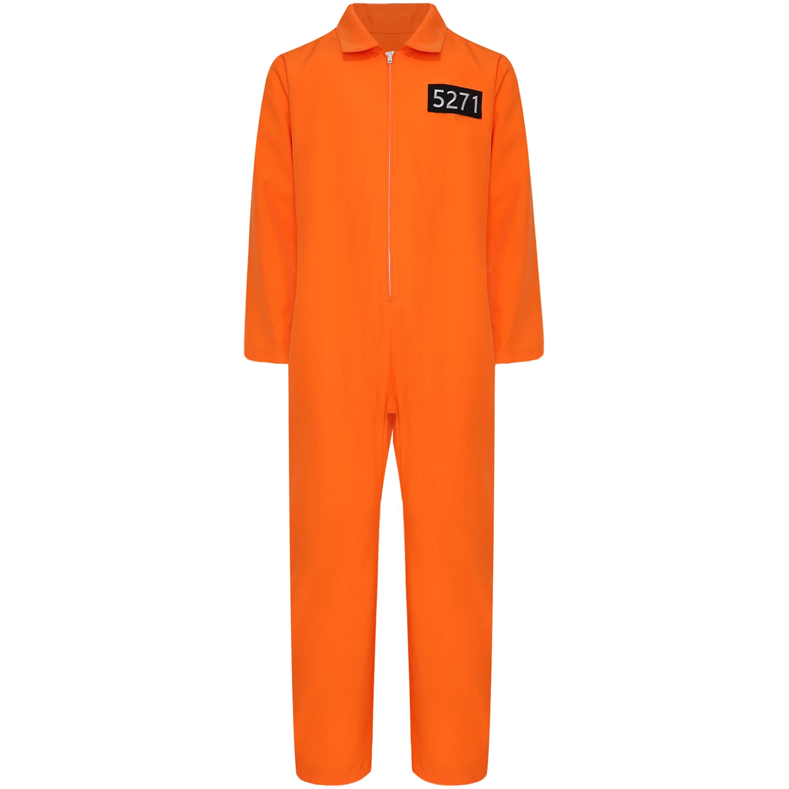 Prisoner Costume Girls One Piece Long Sleeve Zipper Jumpsuit Jailbird Inmate Prison Uniform for Halloween Themed Party Cosplay