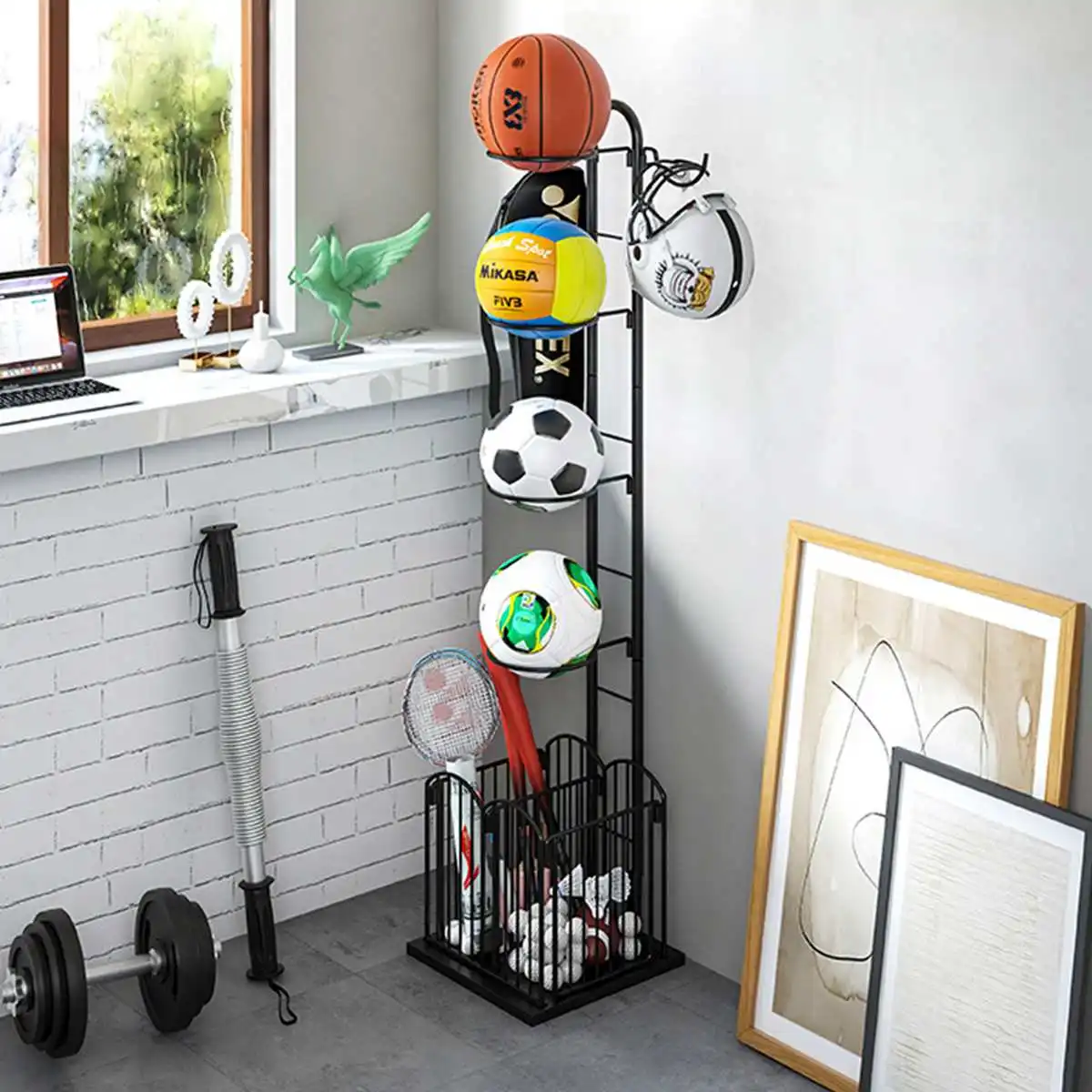 Sports Equipment Organizer Football Basketball Volleyball Display