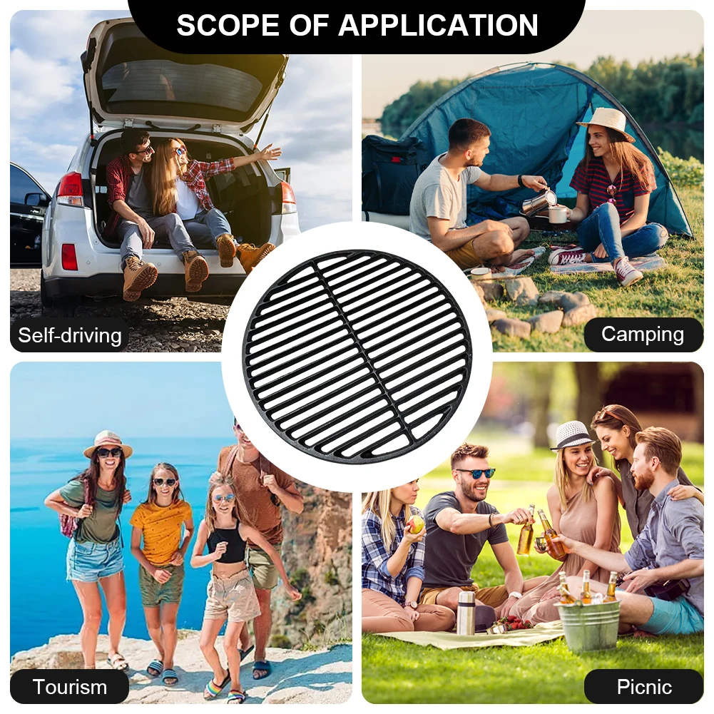 14.6 Inch Cast Iron Cooking Grate Round Barbecue Grilling Grate Grill Net Charcoal Fire Grate for Cmping Travel