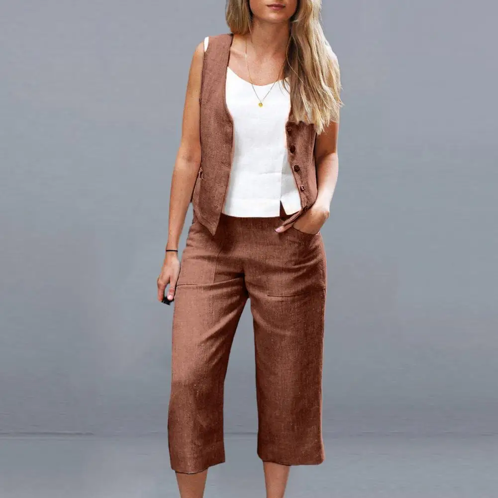 Summer Outfit Straight Wide Leg Breathable Lady Casual Solid Color Office Suit Outfit Anti-Pilling Women Outfit Streetwear