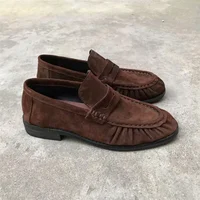 New French retro flat shoes made of pure handmade calf leather, Le Fu women's rubber sole, one-step comfortable and casual singl