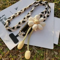 Elegant Hand - Woven Crossbody Phone Lanyard - Durable Anti - Lost Strap with Floral Design (Khaki)