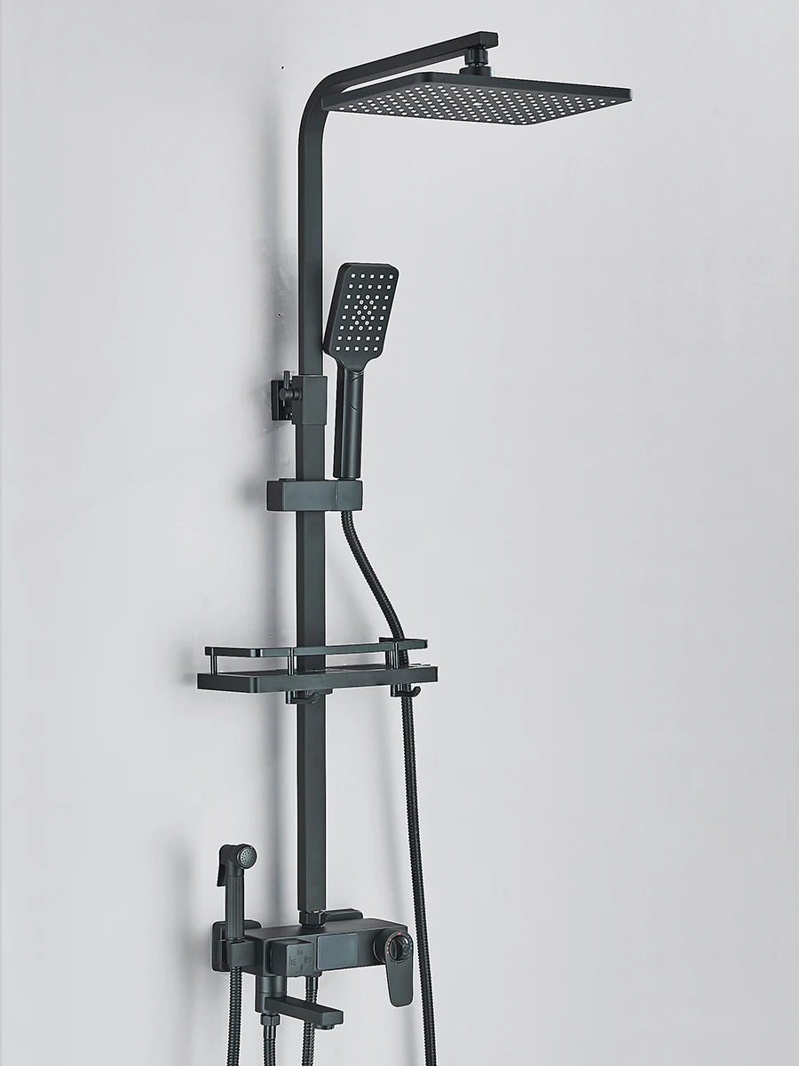 Side angle of shower system showing sturdy construction