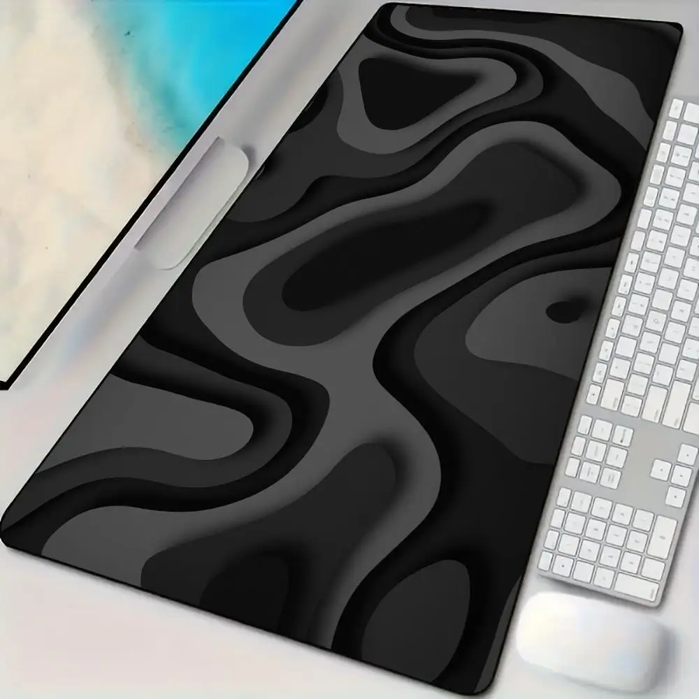 Schwarz-Graues Abstraktes Kunstmuster Design Mauspad Schreibtischunterlage mit Genähtem Rand Gummi-Rutschfeste Gaming-Matte Tastatur-Mauspad