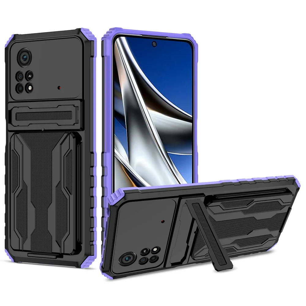 KEYSION Shockproof Case for POCO X4 Pro 5G Card Pocket Slot Bag Stand Camera Protection Phone Cover for Xiaomi POCO M4 P_voghion.com