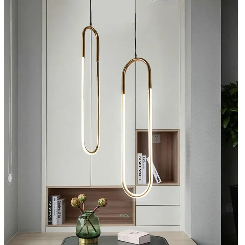 

Modern Energy Saving Pendant Lamp 220V Iron U Style Gold Pendant Lights Study Lighting Fixture For Bar Living Room