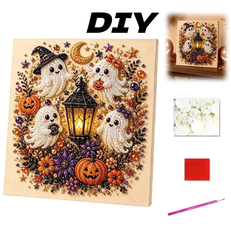 Halloween Pearl Art DIY Kit Cute Ghost Pumpkin Diamond Painting Pearl Bead Embroidery Handmade Gift Room Decor Craft 1