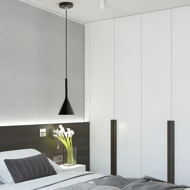Modern Led Pendant Lights Black White E27 for Kitchen Fixtures Bedroom Table Dining Room Hanging Lamp Lampshade Home Chandelier 3