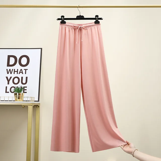 Spring/summer 2021 new ice silk chiffon pleated pants women high waist drop feeling loose-fitting lantern pant thin casual pants smooth--pink