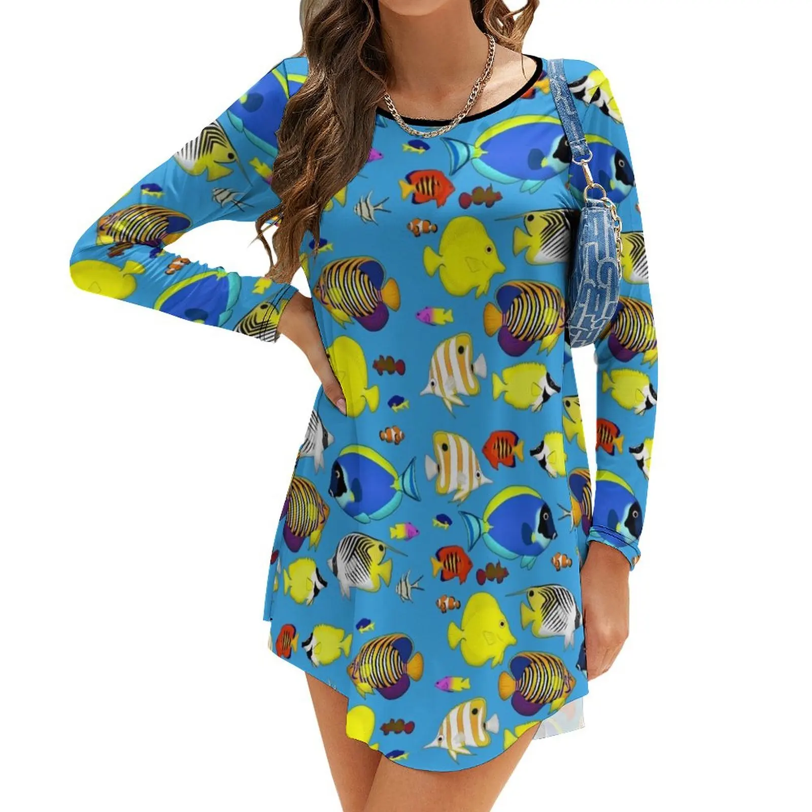 

reef fish 4 (blue background) Long-Sleeve Dress elegant party dresses for women 2024 prom dress 2024