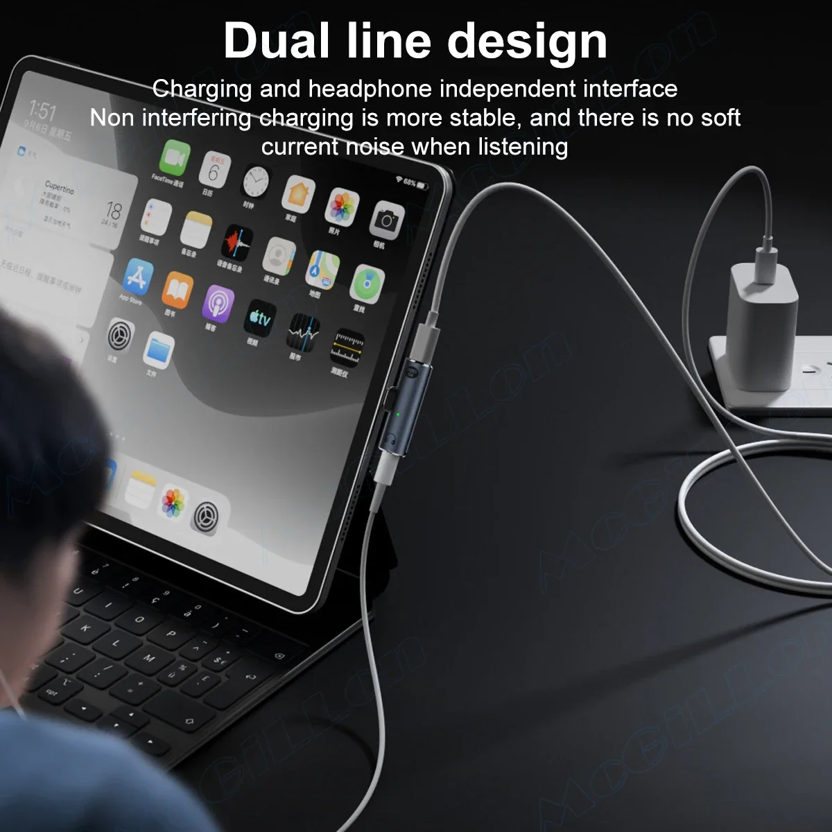 2 in 1 Type C Headphone Charging Jack AUX Audio Adapter PD100W USB C to 3.5mm HiFi Earphone Connector for iPad Samsung Huawei