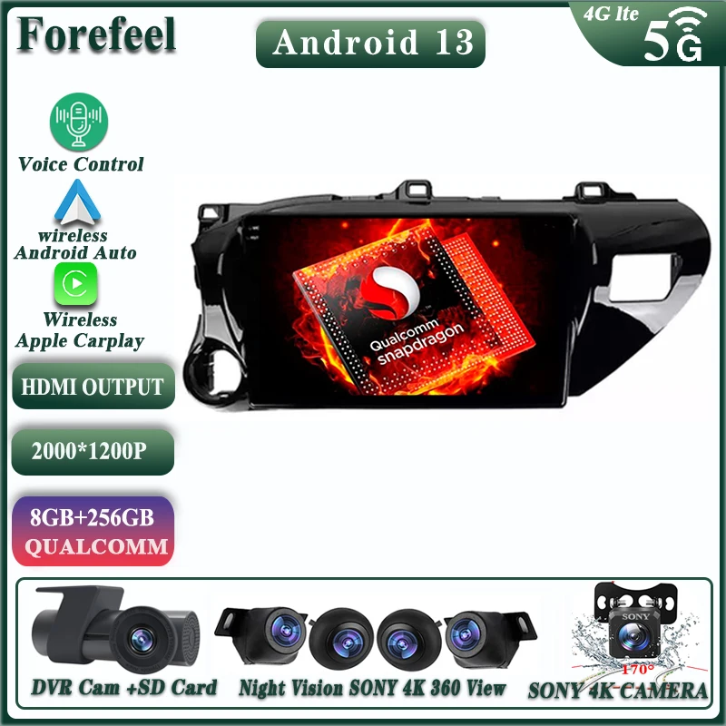 

Android13 Qualcomm For Toyota Hilux Pick Up AN120 Multimedia Player Navigation Car Radio GPS No DVD High-performance CPU Stereo