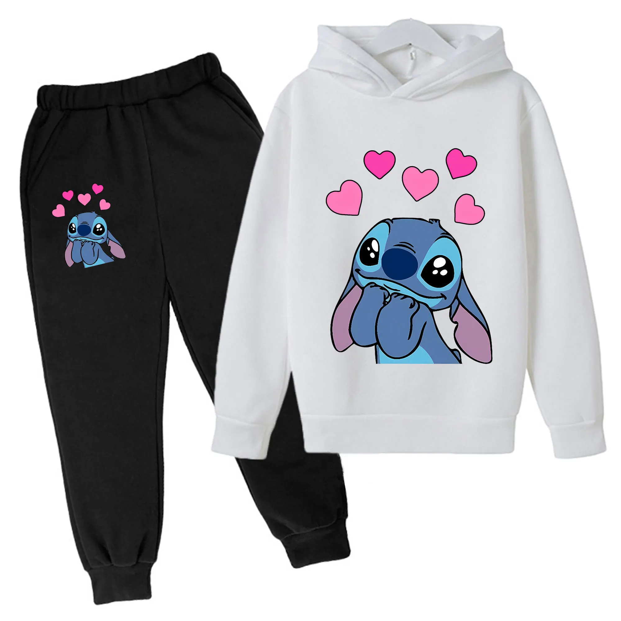 Cute Stitch Hoodies Sweatshirts Girls Boys Kids Clothing Sets Child Tops + Pants 2 Pcs Suits Boys Tracksuits