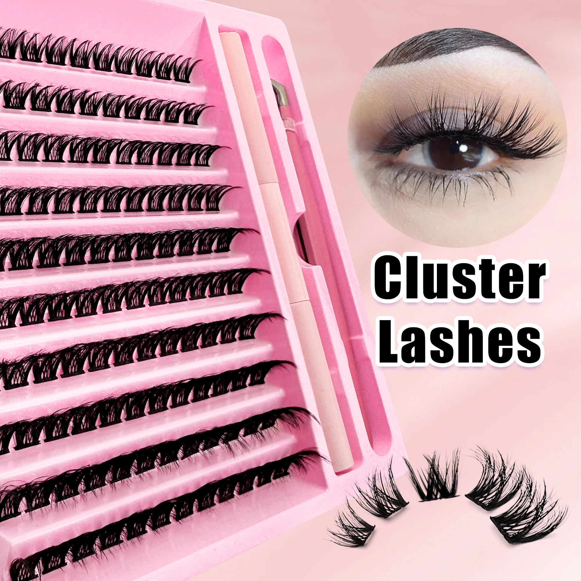 Lash Clusters Kit Fluff 80D Individual Lashes Cluster Eyelash Extensions DIY Lash Extension Kit Lash Bond and Seal Waterproof, L