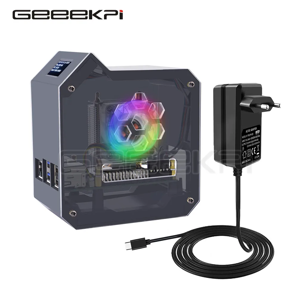 Geeekpi-raspberry pi Abs Mini Torre Kit Completo com Torre de Gelo Cooler 0.96 Screen Display Fonte de Alimentação para Raspberry Pi5