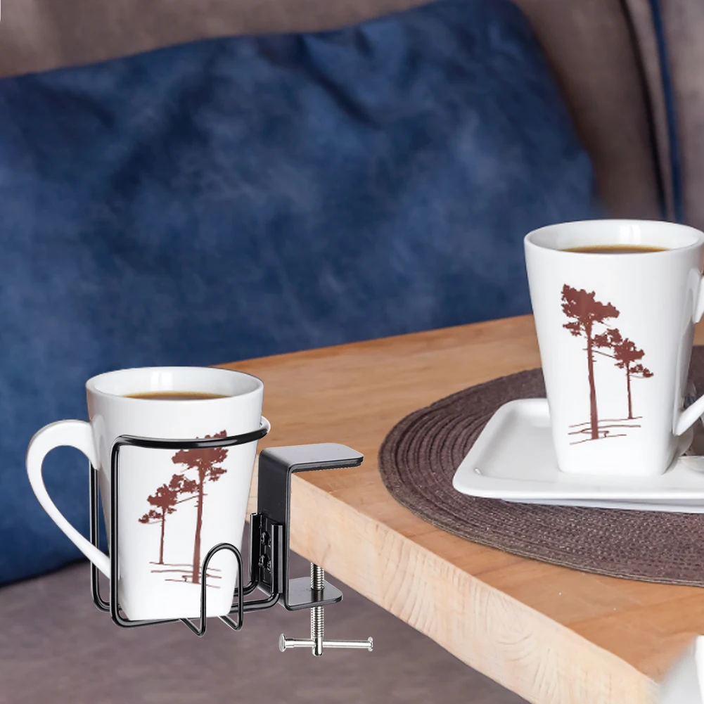 Home Clip On Table Cup Holder Horizontal Vertical Mount Anti Spill Office Desktop Mug Rack Metal Clamp Water Bottle Storage Tray cup storage holder