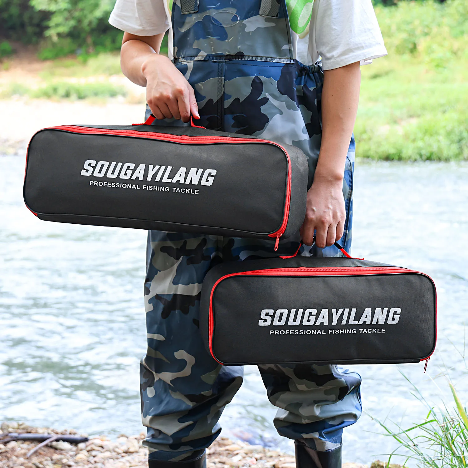 Sougayilang Angelrute Tasche 46 cm/57 cm Große Kapazität 100b Tragbare Wasserdichte Oxford Tuch Angelgerät Taschen Outdoor angeln – Detail 16