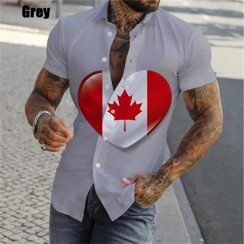 thumbnail image 1 of Nueva camisa hawaiana con estampado completo "I Love Canada" de verano para hombre, camisa informal de manga corta con botones para hombre, camisa de playa de talla grande, 1 of 5