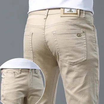 2024 New Jeans MEN'S Light Luxury Khaki High Quality Straight Style Fashion Brand Casual Versatile Washed Cotton Denim Pants 1