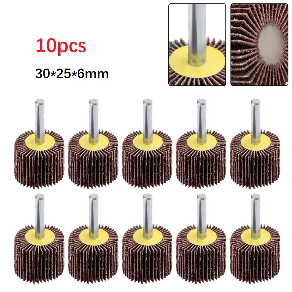 

10pcs 30mm Flap Wheels Sanding Disc 80 Grit Grinding Head Polishing Drilling Bit For Engraving Chamfering Rotary Tool Grinder