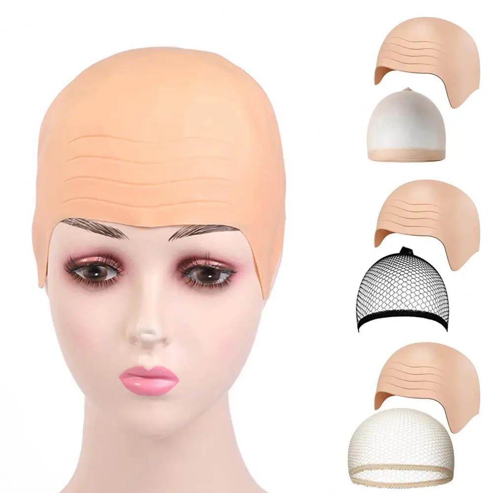 Fake Bald Head Wig Cap Wig Headgear Soft Makeup Latex Bald Hat Wig Adjustable Size Unisex Reusable Mesh Cover Men Costume Accessories