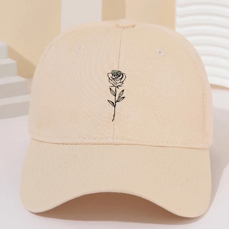 Baseball Cap Spring/Summer Solid Rose Printed for Women Outdoor Leisure Versatile Sunscreen Couple Duck Tongue