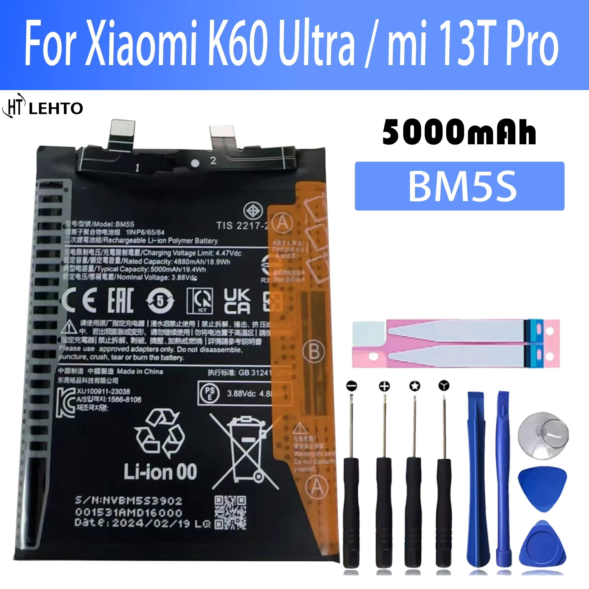 

100% New Replacement Original Battery BM5S For Xiaomi K60 Ultra / mi 13T Pro Phone Battery+Tools