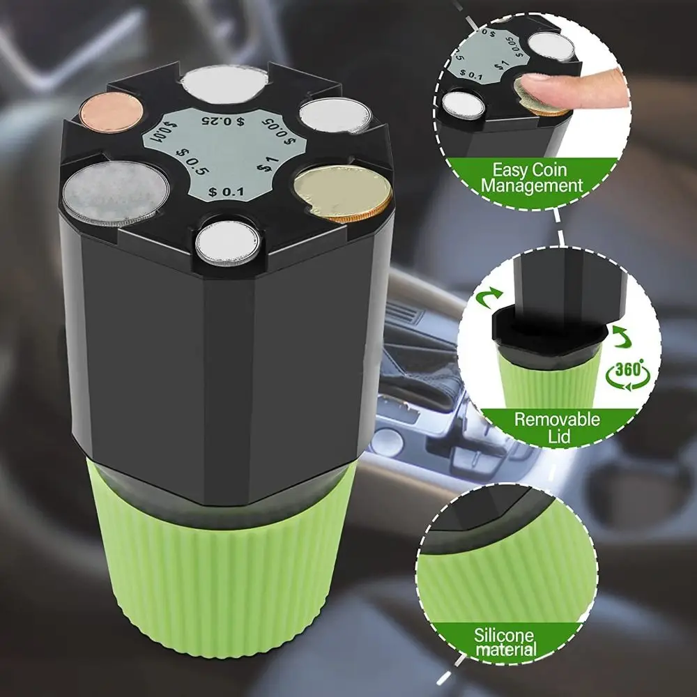 2-Layer Design Car Coin Piggy Bank Cup Shape Large Capacity Money Storage Box Multifunction Coin Storage Holder Vehicle Use