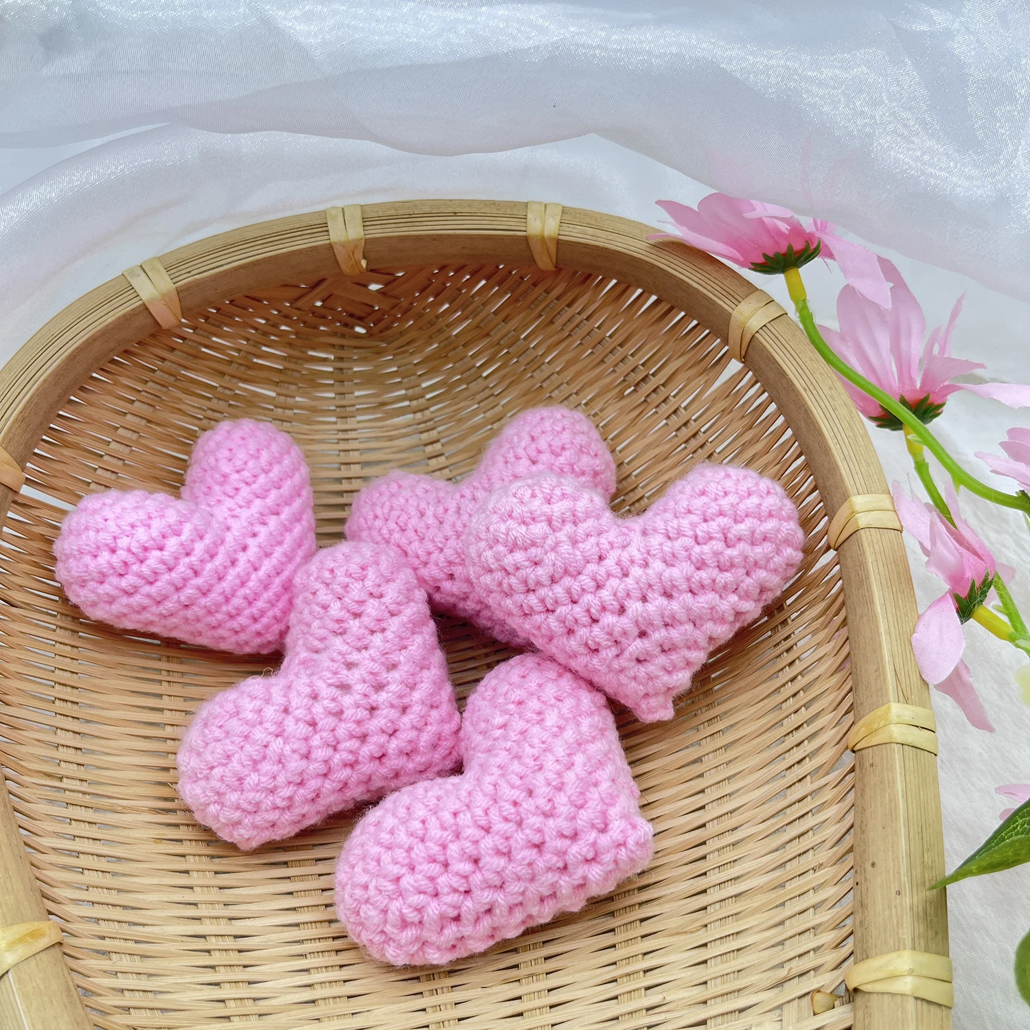 1/2/3pcs Pink red Crocheted Heart Cards Handmade Crochet Love Ornament Valentine's Day Gift Wedding Gifts