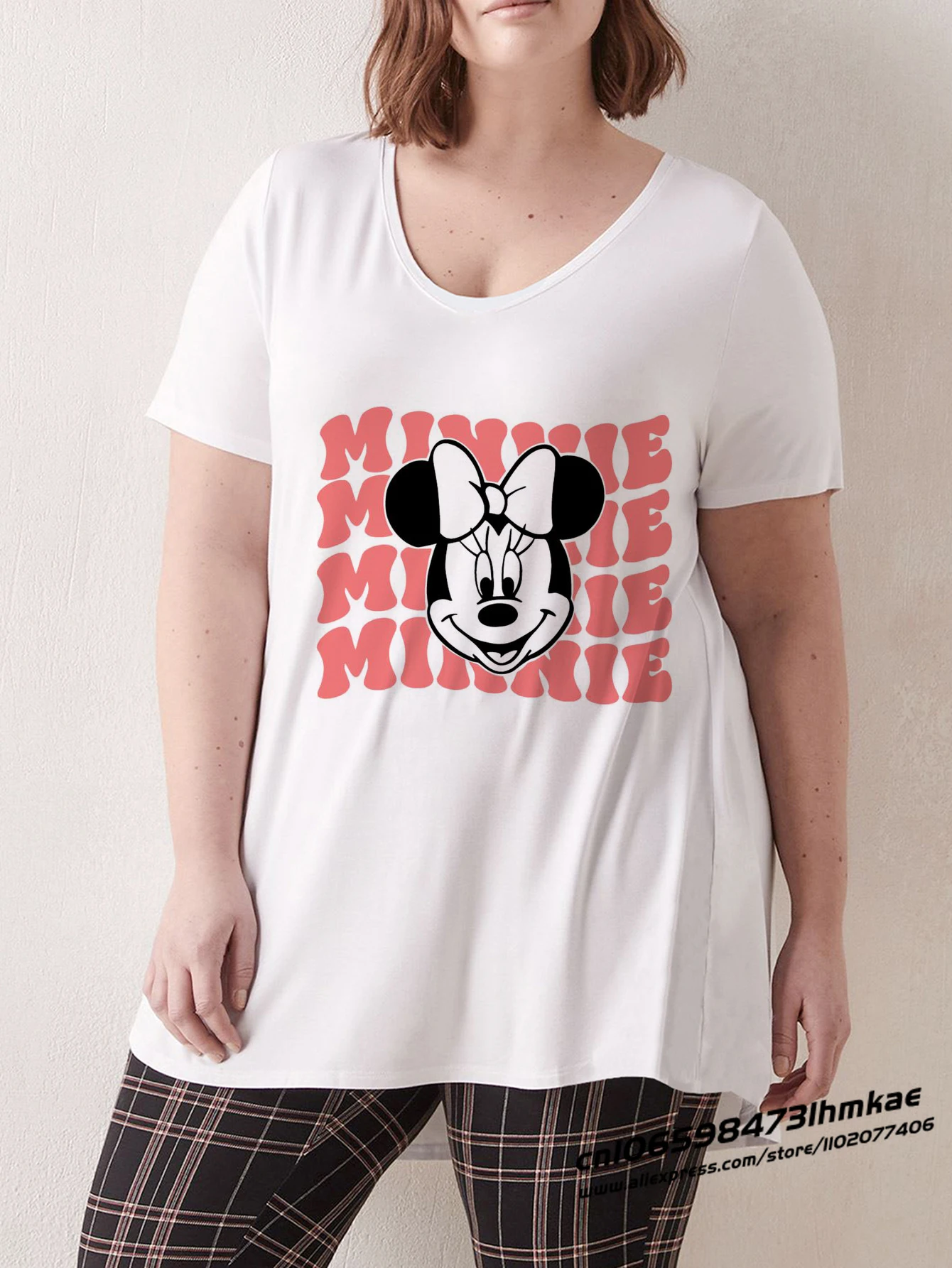 

Disney Mickey Mouse Plus Size T Shirts for Women Stitch Minnie Daffy Donald T-shirts Duck Hello Kitty Tees Sakurao Tops P10011