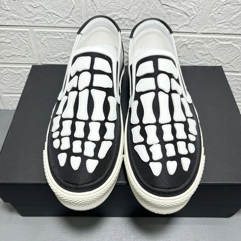 

Unisex Bone Shape Canvas Splicing Cowhide Casual Men's Lefu Shoes with Flat Soles Genuine Leather Platform Lovers Women's Shoes