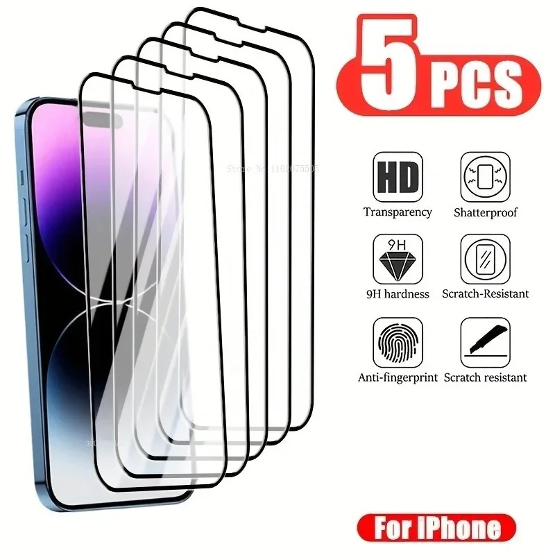 

5 шт. закаленное стекло для IPhone 14 Pro Max 13 12 Pro Mini XR XS Max Защита экрана для IPhone 15 Pro Max 11 Pro 7 8Plus стекло