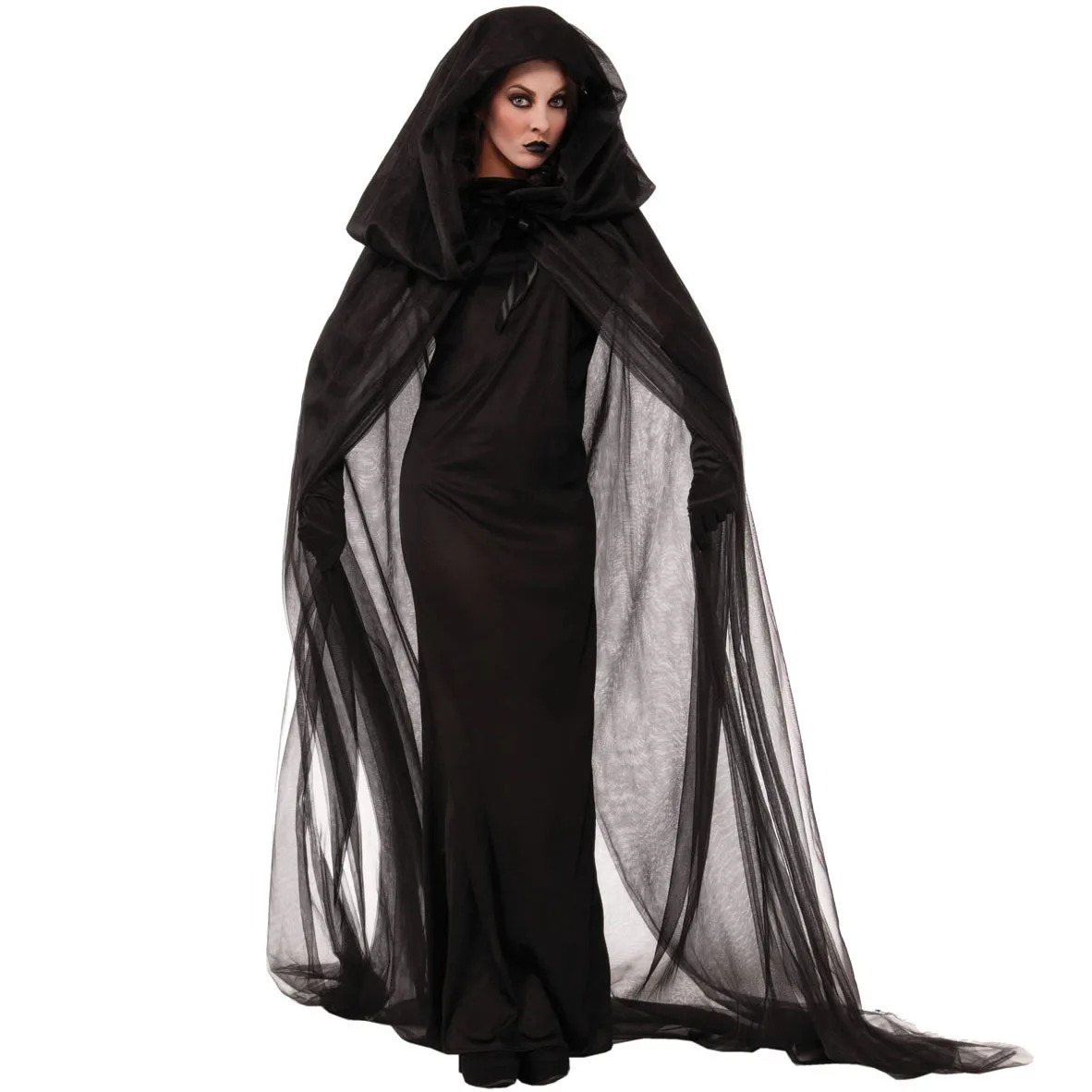 

Halloween Dark Elf Wizard Vampire Witch Dress Easter Day of the Dead Evil Zombie Ghost Bride Cosplay Costume WIth Cloak