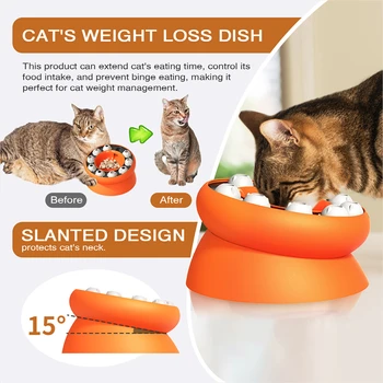 Cat Bowl Puzzle Toy Leak Food Slowly Feed Keep Cat Stomach Healthy Slanted Design Protect Kitty Neck Multifunction Pet Feed Bowl 3