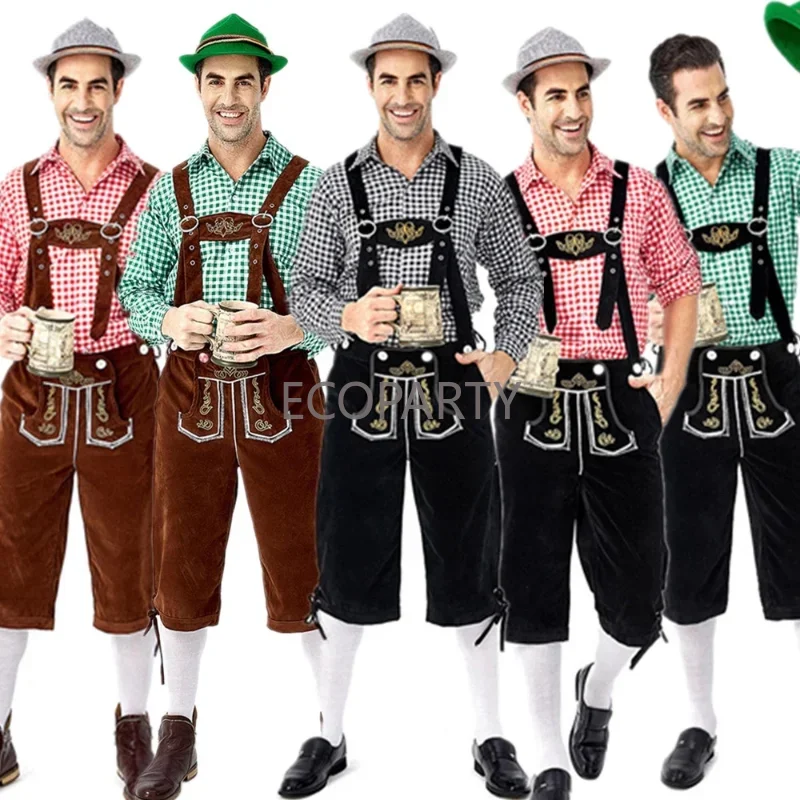

(Рубашка брюки шляпа) Октоберфест пивной человек Lederhosen костюм Хэллоуин баварский карнавал искусственный костюм для косплея комплект Косплея