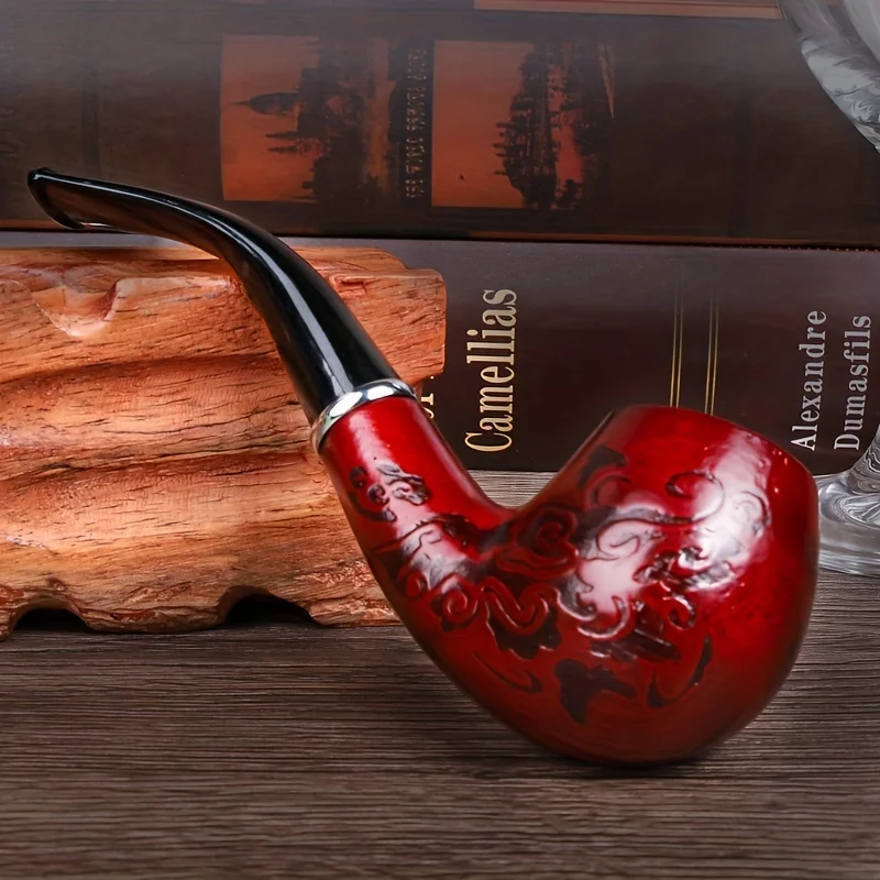 Solid Wood Resin Tobacco Pipe Herb Grinder Smoking Accessories Tobacco Pipe Tobacco Smoking Accessories Herb Smoking Pipe Smoking Pipe Tobacco Grinder Red Black Pattern Carving Smoke Pipe Elbow Roll Filter Cigarette Holder Herb Grinder Smoking Tools