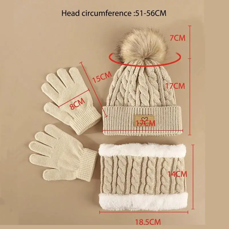 Toddler Kids Pom Pom Decor Beanie & Infinity Scarf & Gloves Boys Girls Winter Warm Suit