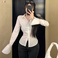 Gidyq mode femmes chemises de pansement coréen tout Match Streetwear femme mince Blouse printemps décontracté blanc cloche manches chemise nouveau 3
