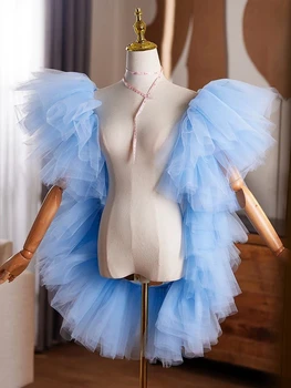 Sciarpa da Sposa Personalizzata Blu Rosa in Tulle Lungo, Bolero da Sposa, Coprispalle Formale da Festa, Accessorio Donna