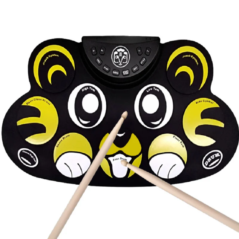 Electronic Drum with Cartoon Tiger Pattern, Ultra Thin Portable Drum, Pedal for Children Practice, Percussion Instruments