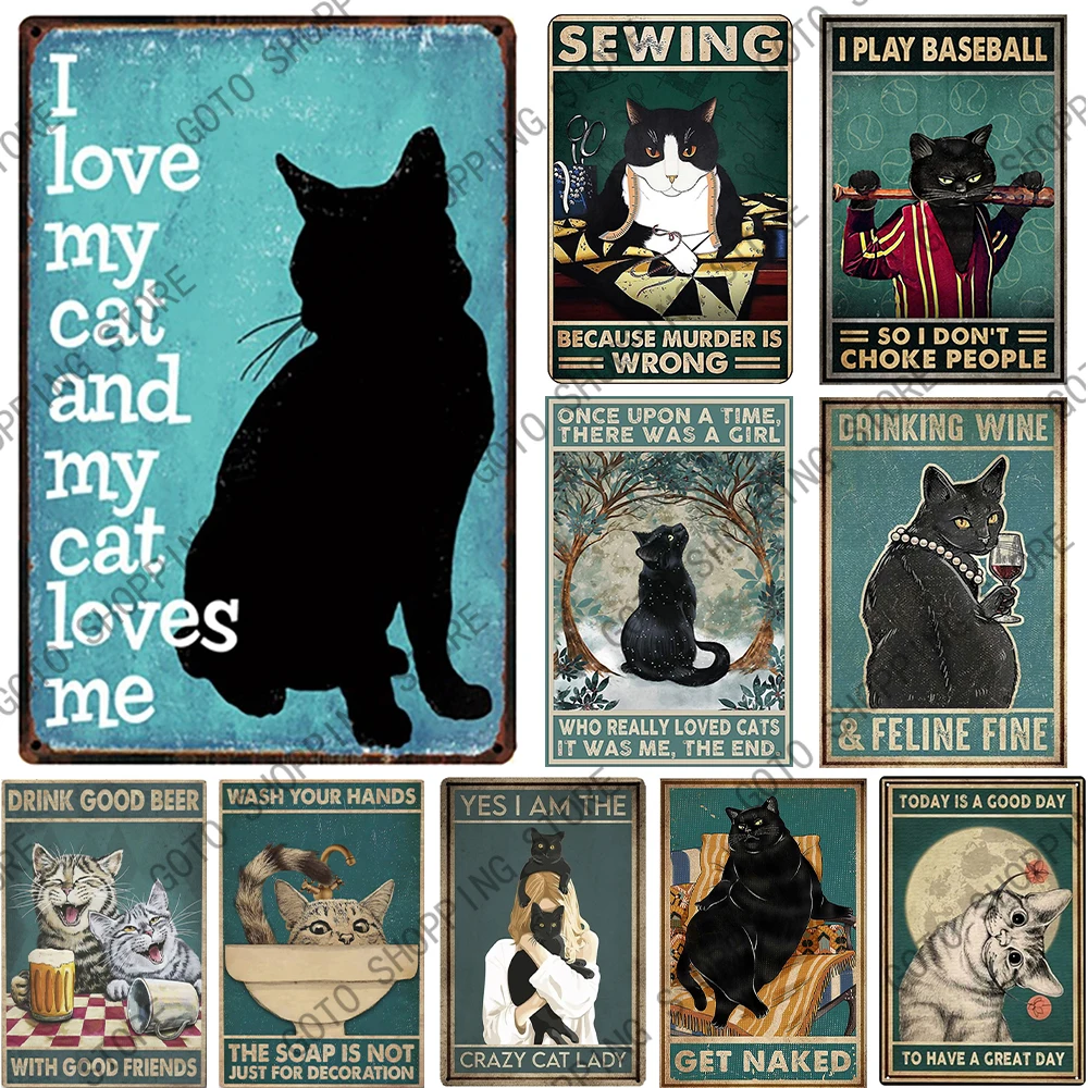 

New FUNNY CAT Poster Vintage Metal Sign, Human And Lovely Kittens, Wall Decor Tin Sign For Home Bathroom Pet Shop metal sign