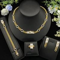 JRH Luxury Zircon Bride Wedding Jewelry Set Gold Plated for Women Arabic Party Earrings Necklace Bracelet Ring Gift for Her