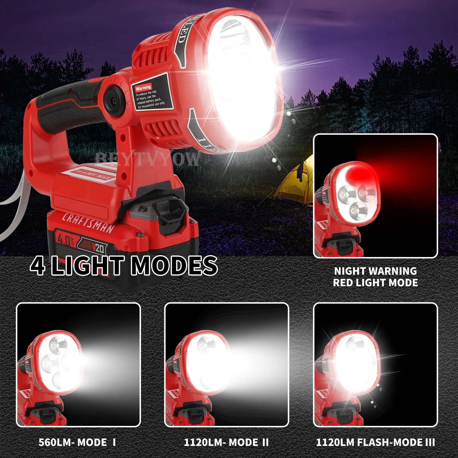 Cordless 1120LM LED Work Light for Craftsman V20 Battery 12W Portable Rechargeab
